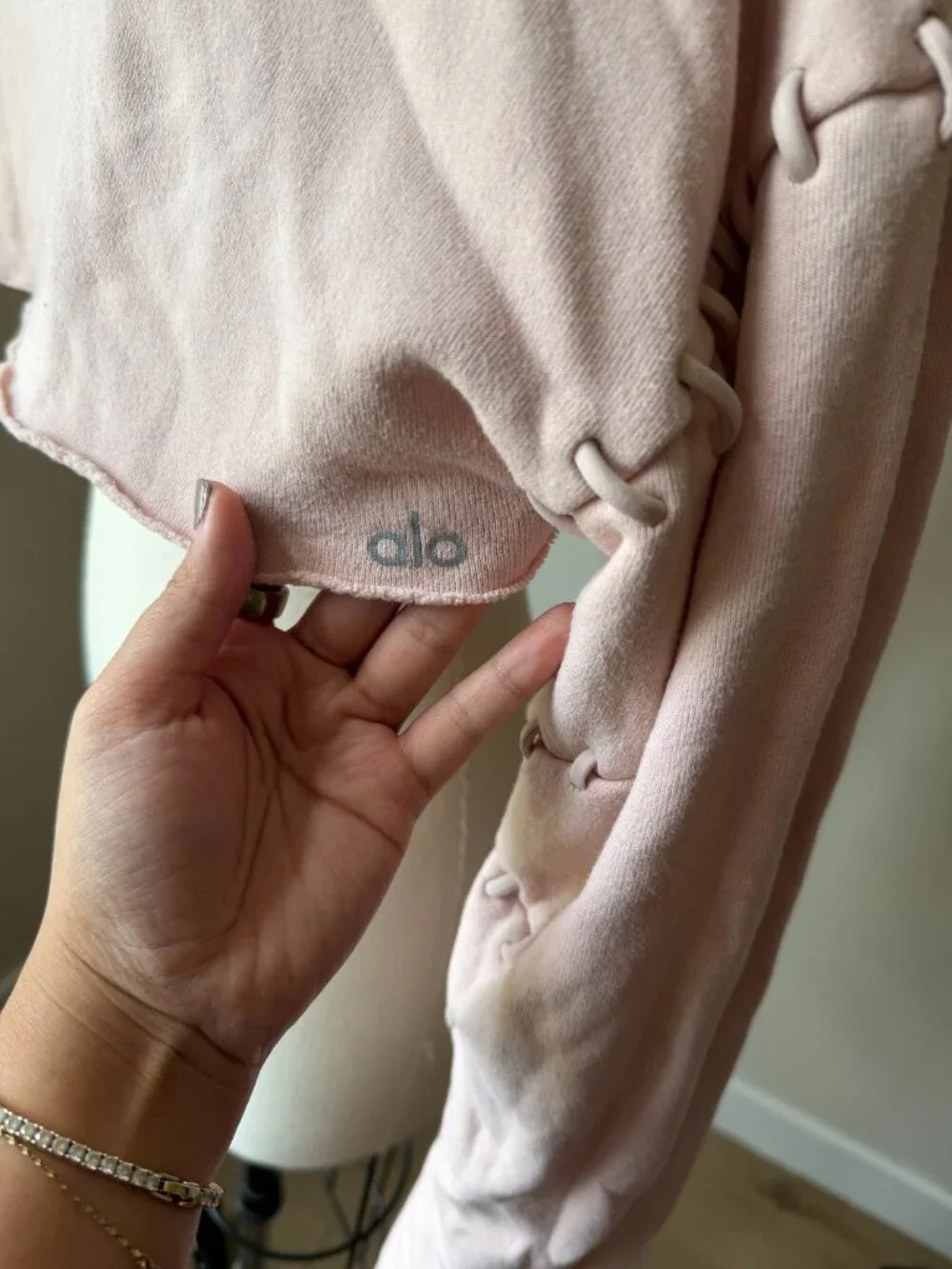 Alo Blush Pink Cropped Sweater | Stitch Detail Long Sleeve | Cowl Neck Top | M